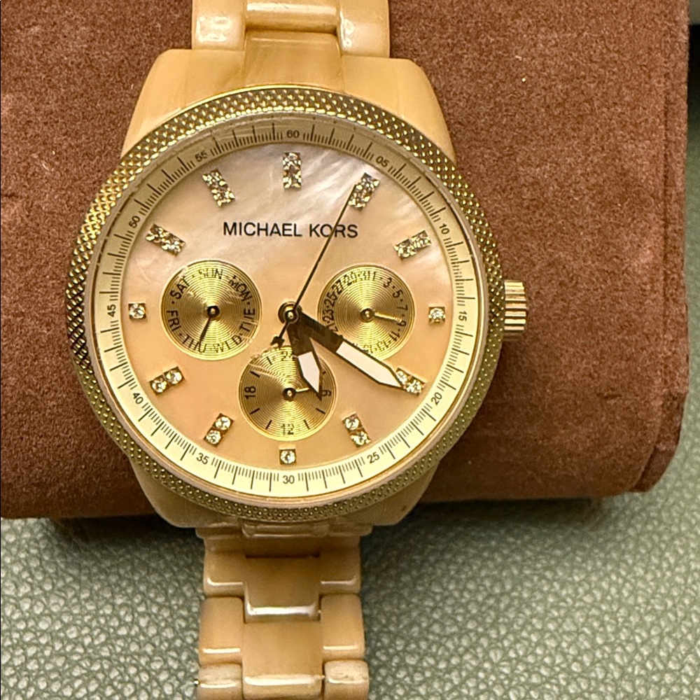 Michael Kors Gold and Cream Chronograph Watch